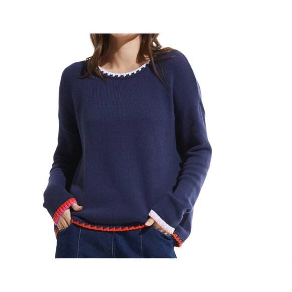 NEW ZAKET & PLOVER crewneck sweater with contrasting trim in navy - Picture 4 of 4